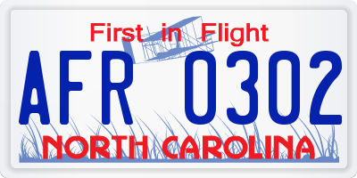 NC license plate AFR0302