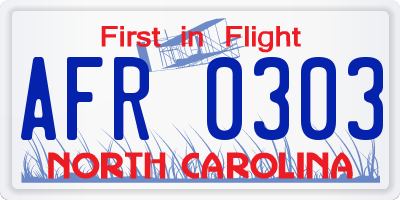 NC license plate AFR0303