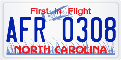 NC license plate AFR0308