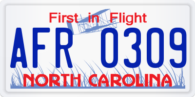 NC license plate AFR0309