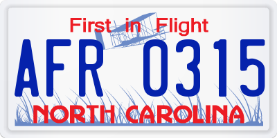 NC license plate AFR0315