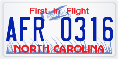 NC license plate AFR0316