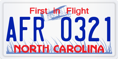 NC license plate AFR0321