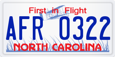 NC license plate AFR0322