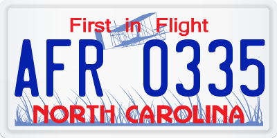 NC license plate AFR0335