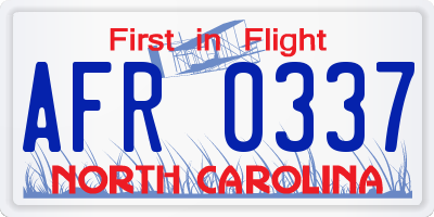 NC license plate AFR0337