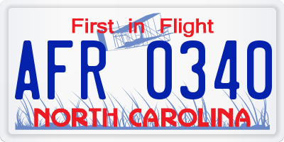 NC license plate AFR0340