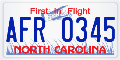 NC license plate AFR0345