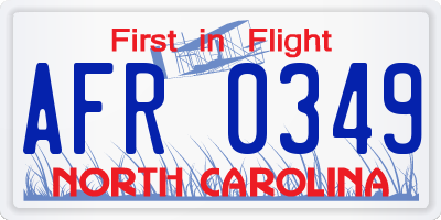 NC license plate AFR0349