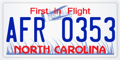 NC license plate AFR0353