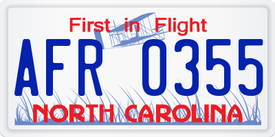 NC license plate AFR0355
