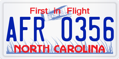 NC license plate AFR0356