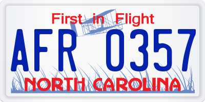 NC license plate AFR0357