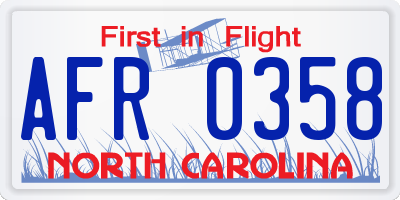 NC license plate AFR0358