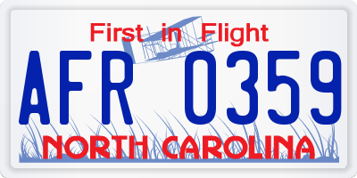 NC license plate AFR0359