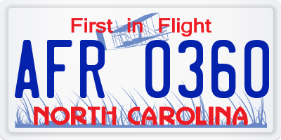 NC license plate AFR0360
