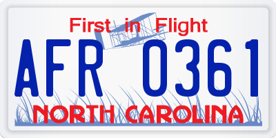 NC license plate AFR0361
