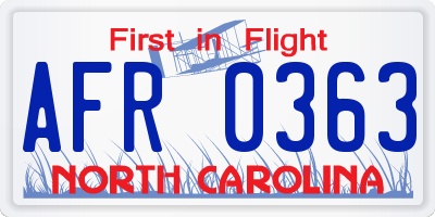 NC license plate AFR0363