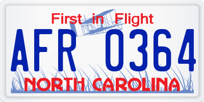 NC license plate AFR0364