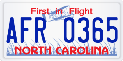 NC license plate AFR0365