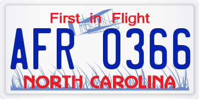 NC license plate AFR0366