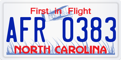 NC license plate AFR0383