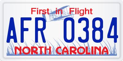 NC license plate AFR0384