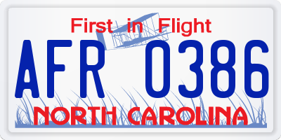 NC license plate AFR0386