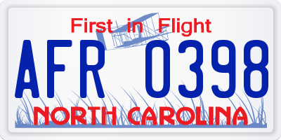 NC license plate AFR0398
