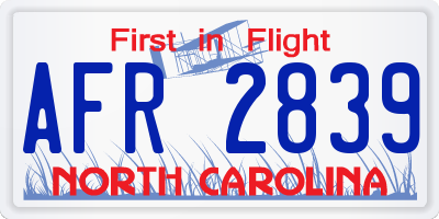 NC license plate AFR2839