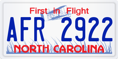 NC license plate AFR2922