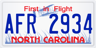 NC license plate AFR2934