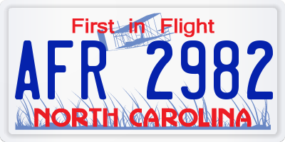 NC license plate AFR2982