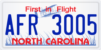NC license plate AFR3005
