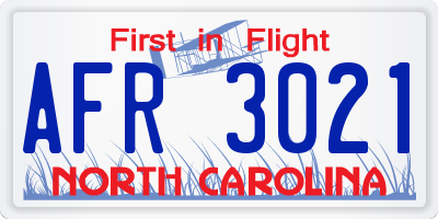NC license plate AFR3021