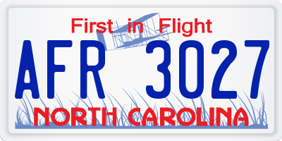 NC license plate AFR3027