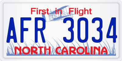 NC license plate AFR3034