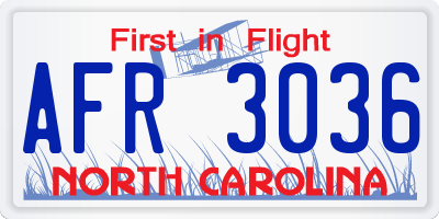 NC license plate AFR3036