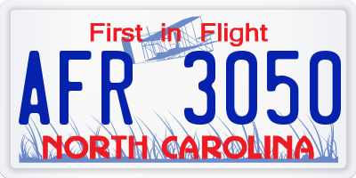 NC license plate AFR3050