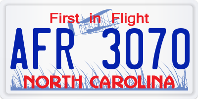 NC license plate AFR3070