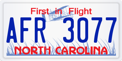 NC license plate AFR3077