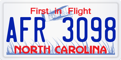NC license plate AFR3098
