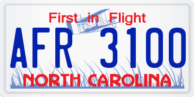 NC license plate AFR3100