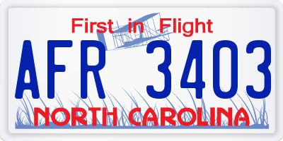 NC license plate AFR3403