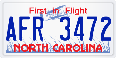 NC license plate AFR3472