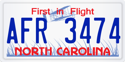 NC license plate AFR3474