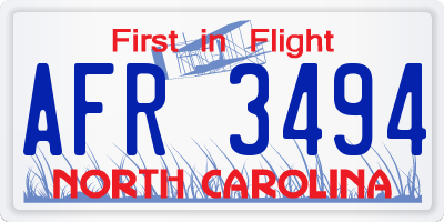 NC license plate AFR3494