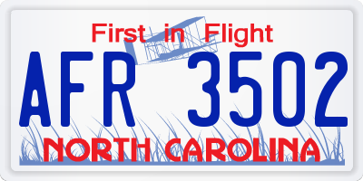 NC license plate AFR3502