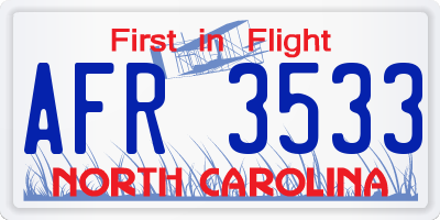 NC license plate AFR3533