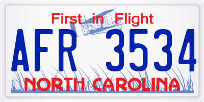 NC license plate AFR3534